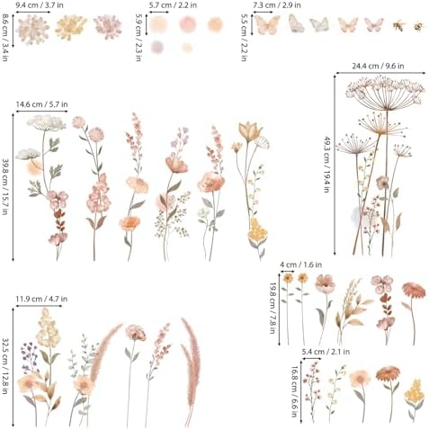 DECOWALL Watercolor Boho Flowers Wall Decal Stickers