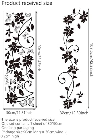 Black Flower Vine Butterfly Wall Stickers for Home Decor