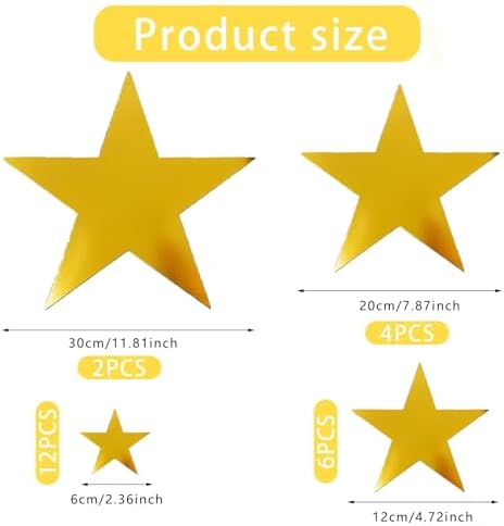 24pcs Gold Cardboard Stars Glitter Decorations for Valentines Day