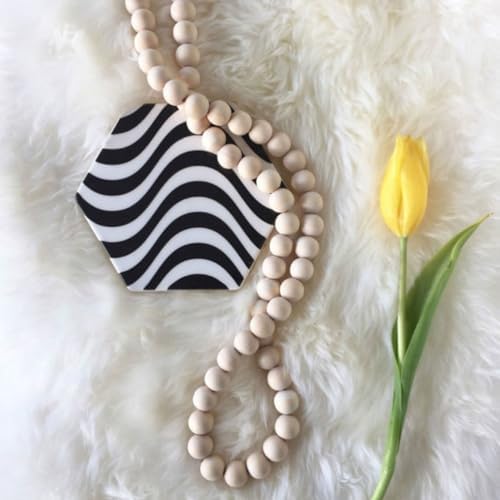 Wood Bead Garland with Tassels for Farmhouse Wall Decor
