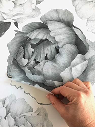 Peony Watercolor Wall Decals - Black and White Design