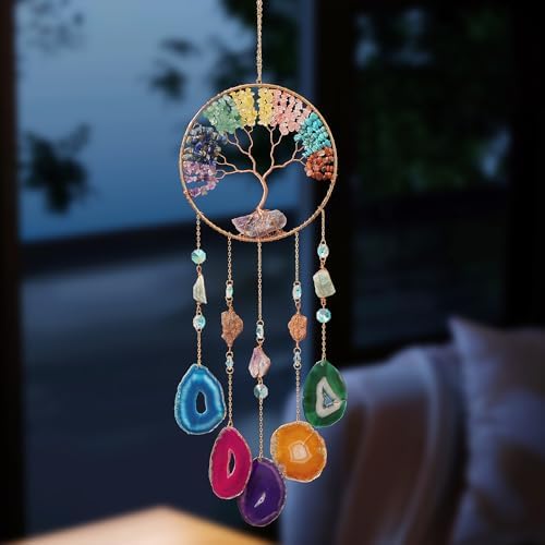 Dreamsum Large Agate Dream Catcher with 7 Chakra Tree of Life Design