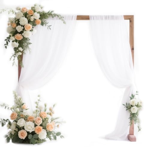 VOK White Chiffon Arch Drapes 2 Panels for Wedding Ceremony