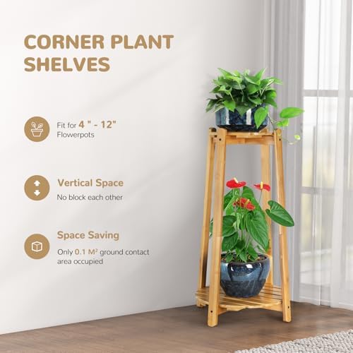 2 Tier Round Bamboo Plant Stand for Indoor Plants