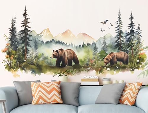 Large Jungle Animals Forest Tree Wall Decal - 2 Bears