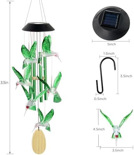 Hummingbird Solar Wind Chimes for Outdoor Decor