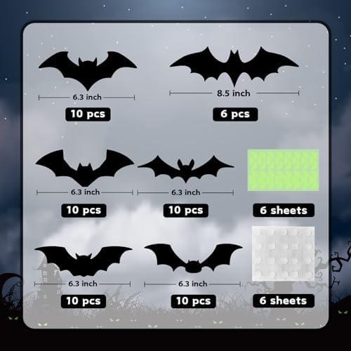 Halloween Decorations 56 Pcs 3D Bats with Glow Eyes
