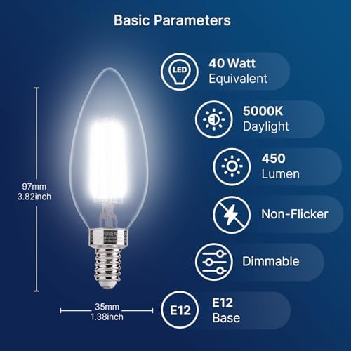 FLSNT 4W Dimmable 5000K Daylight LED E12 Bulbs 6 Pack