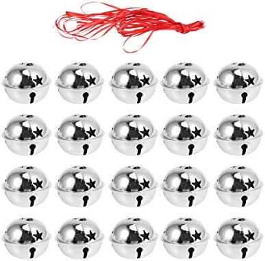 20pcs Silver Glitter Jingle Bells for Christmas Tree Decor