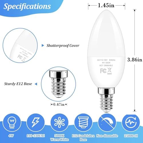 Brightever 40W Equivalent LED Candelabra Bulbs 4W Daylight White Pack of 6