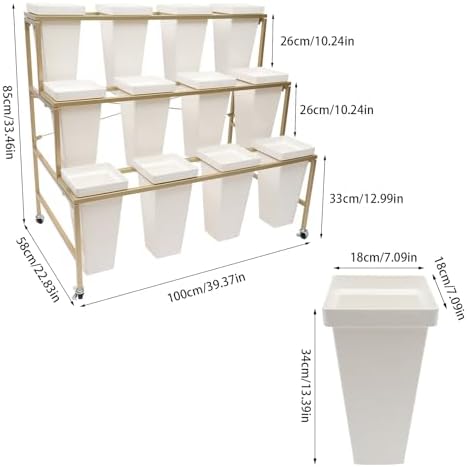 3-Layer Flower Display Stand with 12Pcs Buckets and Wheels