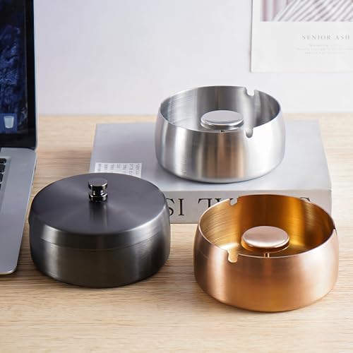 Stylish Stainless Steel Smell Proof Ashtray with Lid