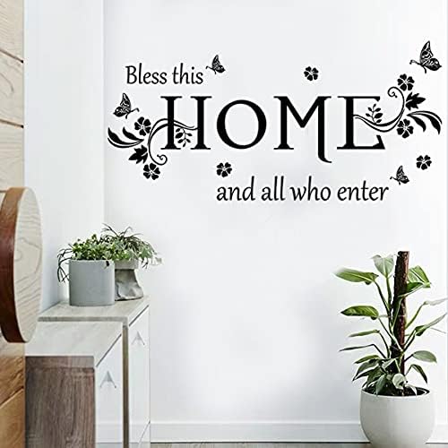 Bless This Home Wall Decals with Butterfly and Flower Design