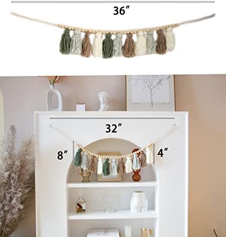 Decocove Tassel Garland - Olive Green 36 Inch Boho Wall Decor