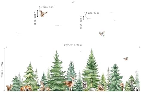 Decalmile Large Watercolor Pine Tree Animals Wall Stickers