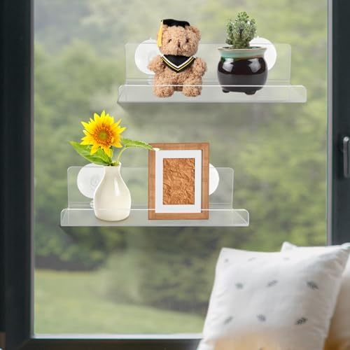 2 Pack 9 Inch Acrylic Suction Cup Window Plant Shelf