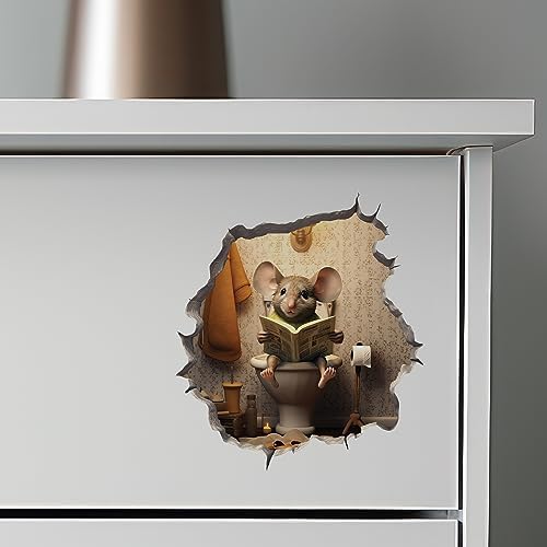 Mouse Sitting on Toilet Decal - 3D Funny Wall Sticker