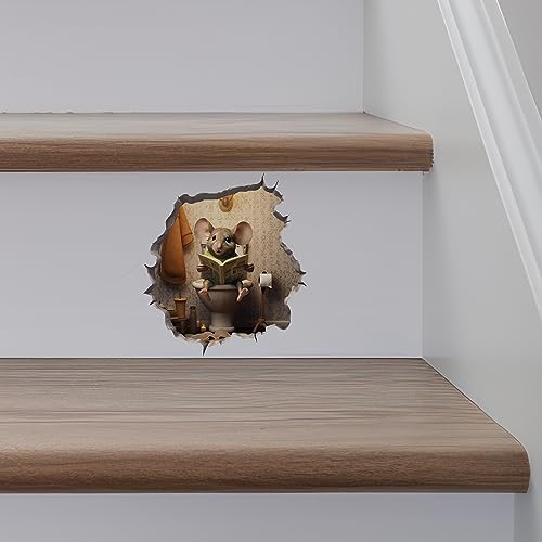 Mouse Sitting on Toilet Decal - 3D Funny Wall Sticker