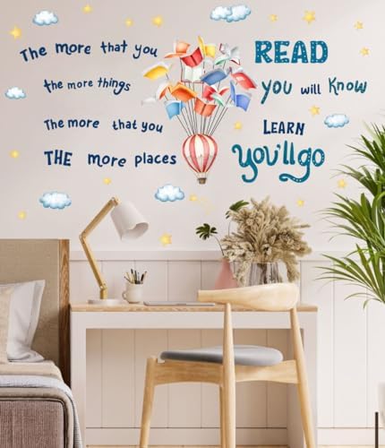 Reading Book Wall Decal Inspirational Quote Educational Artwork