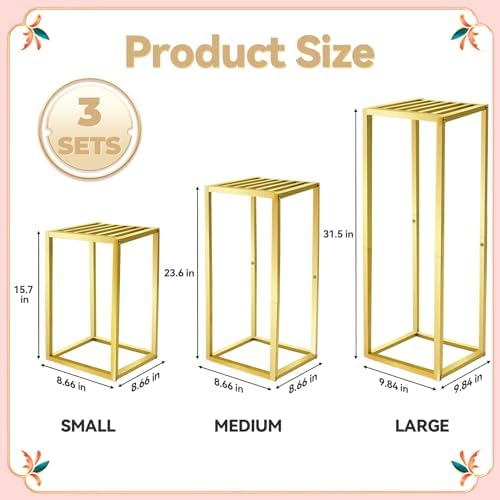 TUSPEU 3pcs Gold Metal Cylinder Pedestal Stands
