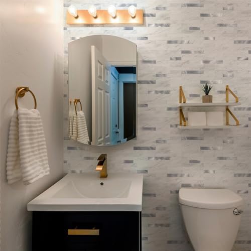 20 Sheets Peel and Stick Backsplash White Marble with Silver Metal Look