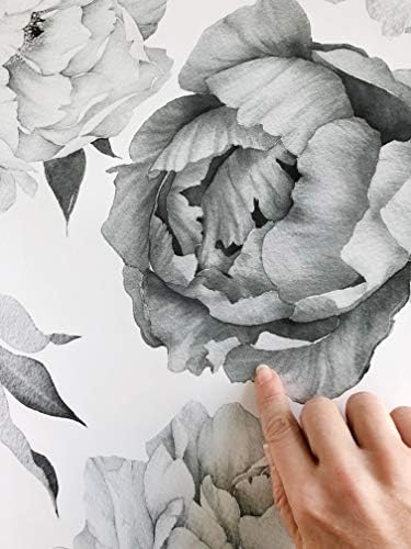 Peony Watercolor Wall Decals - Black and White Design