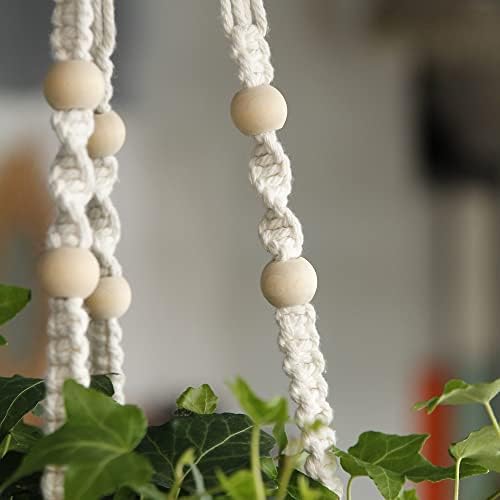 Macrame Plant Hanger Indoor Outdoor with Wood Beads 35 Inch 2pcs