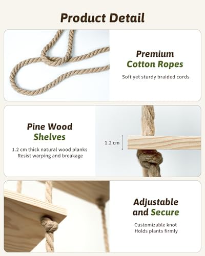 Gentingbro Window Plant Shelves Hand Woven Hanging Stand