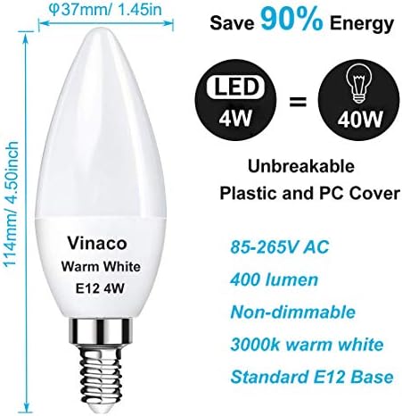 Vinaco E12 LED Bulb 2 Pack Warm White 3000K