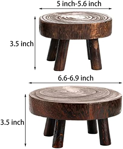 TOPZEA Set of 2 Mini Wooden Plant Stool Display Stand