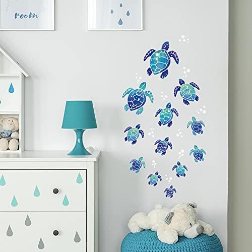 3D Sea Turtle Wall Decals with Bubbles and Seaweed Stickers