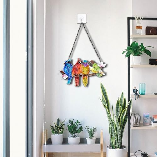 Stained Glass Birds on Branch Suncatcher for Home Decoration