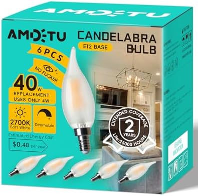 AMDTU E12 40W Equivalent Frosted LED Bulb Dimmable Candelabra Light