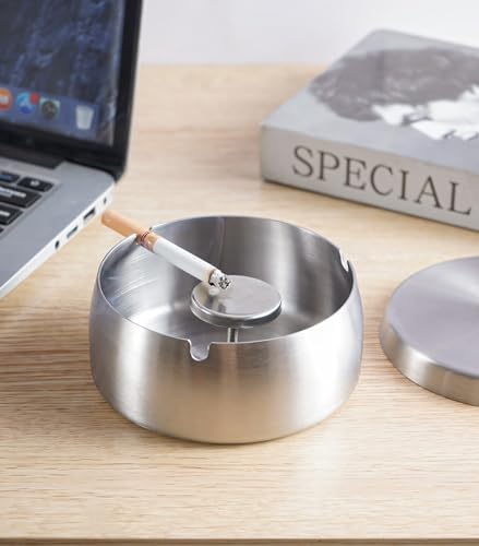 Stylish Stainless Steel Smell Proof Ashtray with Lid