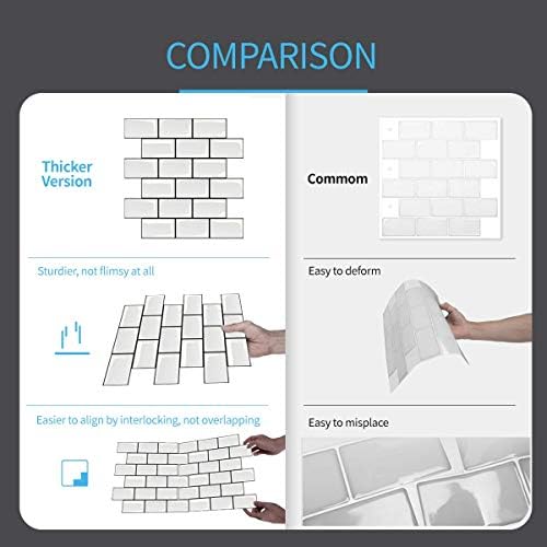 Art3d Peel and Stick Backsplash Kitchen White Subway 10 Tiles Thicker Design