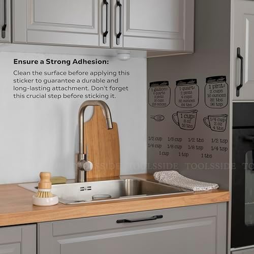 ToolsSide Kitchen Measurement Conversion Chart - Clear Vinyl Decals for Cooking Precision