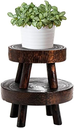 TOPZEA Set of 2 Mini Wooden Plant Stool Display Stand