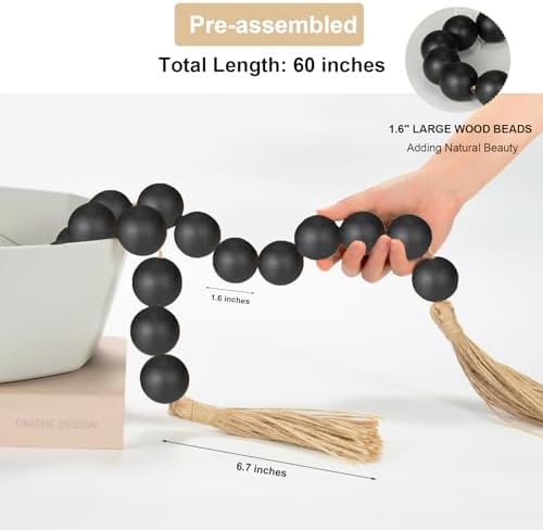 OMISHE 60 Inch Black Wood Bead Garland with Tassels