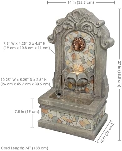 Sunnydaze 27 In Wall Standing Fountain for Outdoor Use