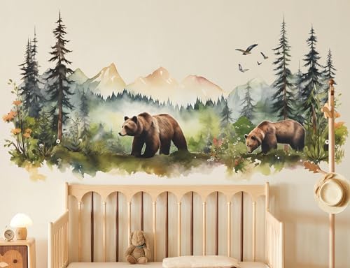 Large Jungle Animals Forest Tree Wall Decal - 2 Bears