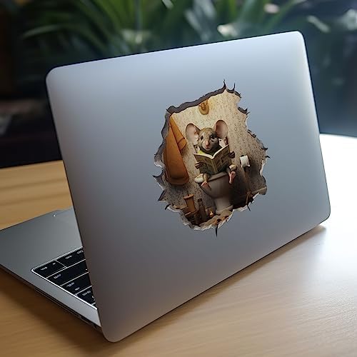 Mouse Sitting on Toilet Decal - 3D Funny Wall Sticker