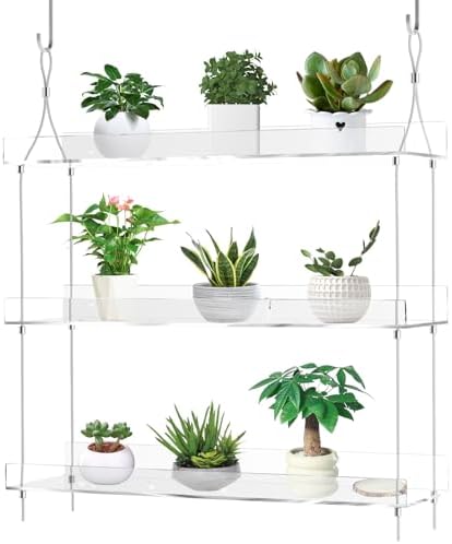 2-Tier Clear Acrylic Hanging Window Plant Shelves with Hooks and Suction Cups