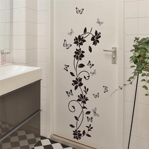 Black Flower Vine Butterfly Wall Stickers for Home Decor