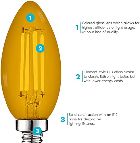 Luxrite E12 LED Filament Yellow Bulbs 45W 6 Pack