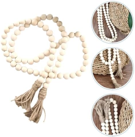 Wood Bead Garland with Tassels for Farmhouse Wall Decor