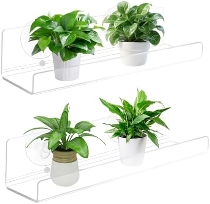 2 Pack 9 Inch Acrylic Suction Cup Window Plant Shelf