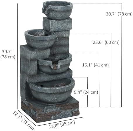 Outsunny 30 Inch Tall Outdoor Waterfall Fountain with LED Lights
