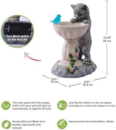 Nacome Solar Cat Birdbath Garden Decor