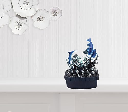 HomeRoots 11 Inch Blue Polyresin Dolphins Fountain