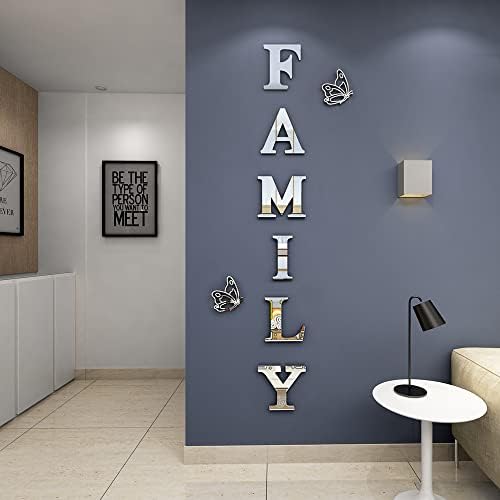 Family Wall Decor Acrylic Mirror Wall Stickers Silver 61x23